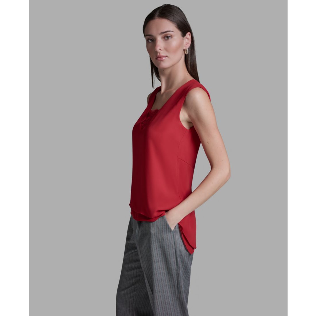 Bcbg Women's V-Neck Lace Detail Pull-On Top