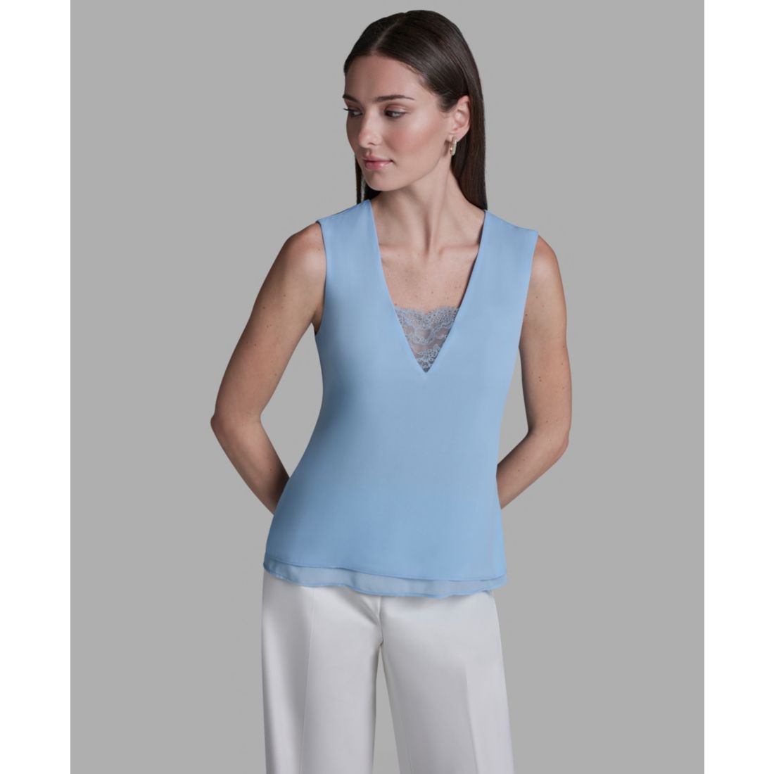 Bcbg Women's V-Neck Lace Detail Pull-On Top