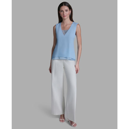 Bcbg Women's V-Neck Lace Detail Pull-On Top
