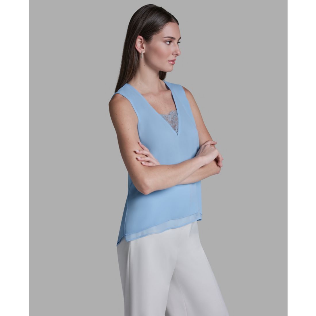 Bcbg Women's V-Neck Lace Detail Pull-On Top