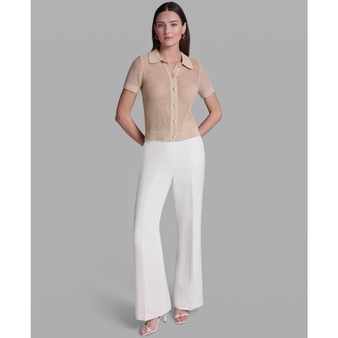 Bcbg Women's Short-Sleeve Button Front Collared Polo Top