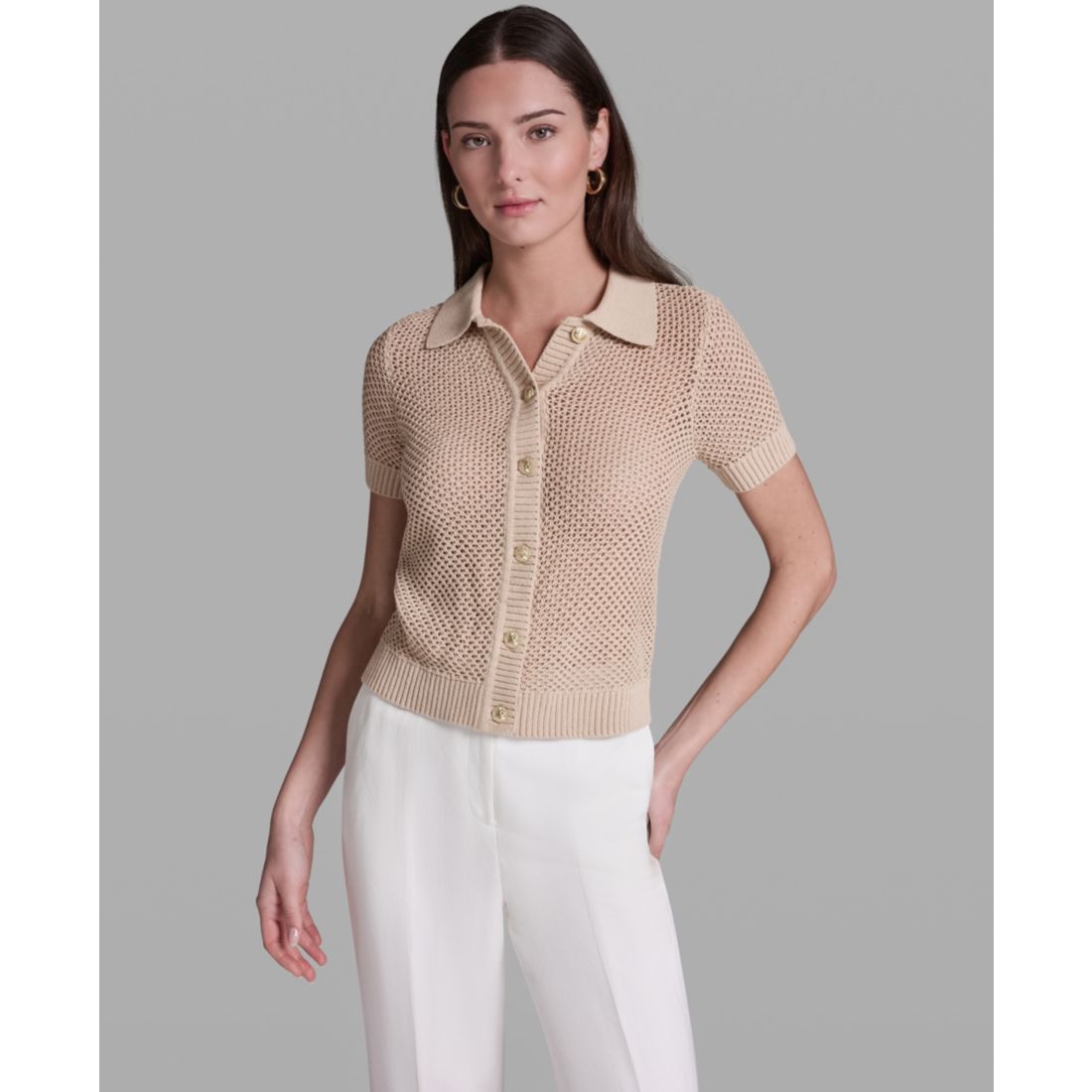 Bcbg Women's Short-Sleeve Button Front Collared Polo Top