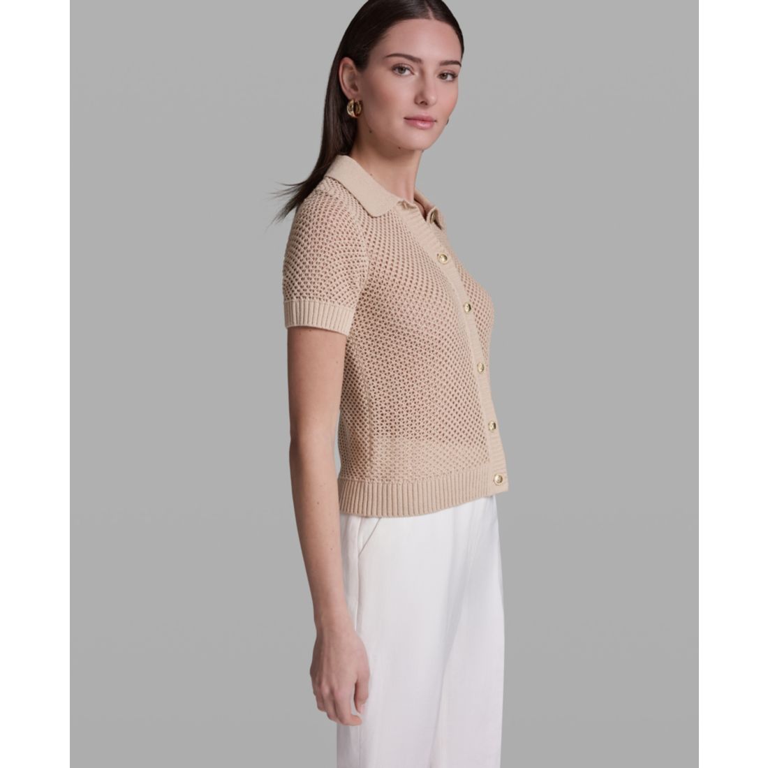 Bcbg Women's Short-Sleeve Button Front Collared Polo Top