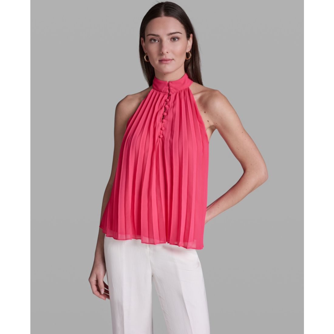 Bcbg Women's Pleated Halter Neck Sleeveless Top