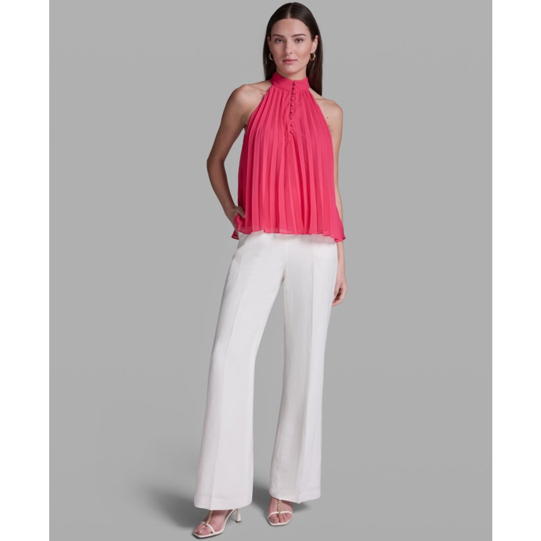 Bcbg Women's Pleated Halter Neck Sleeveless Top