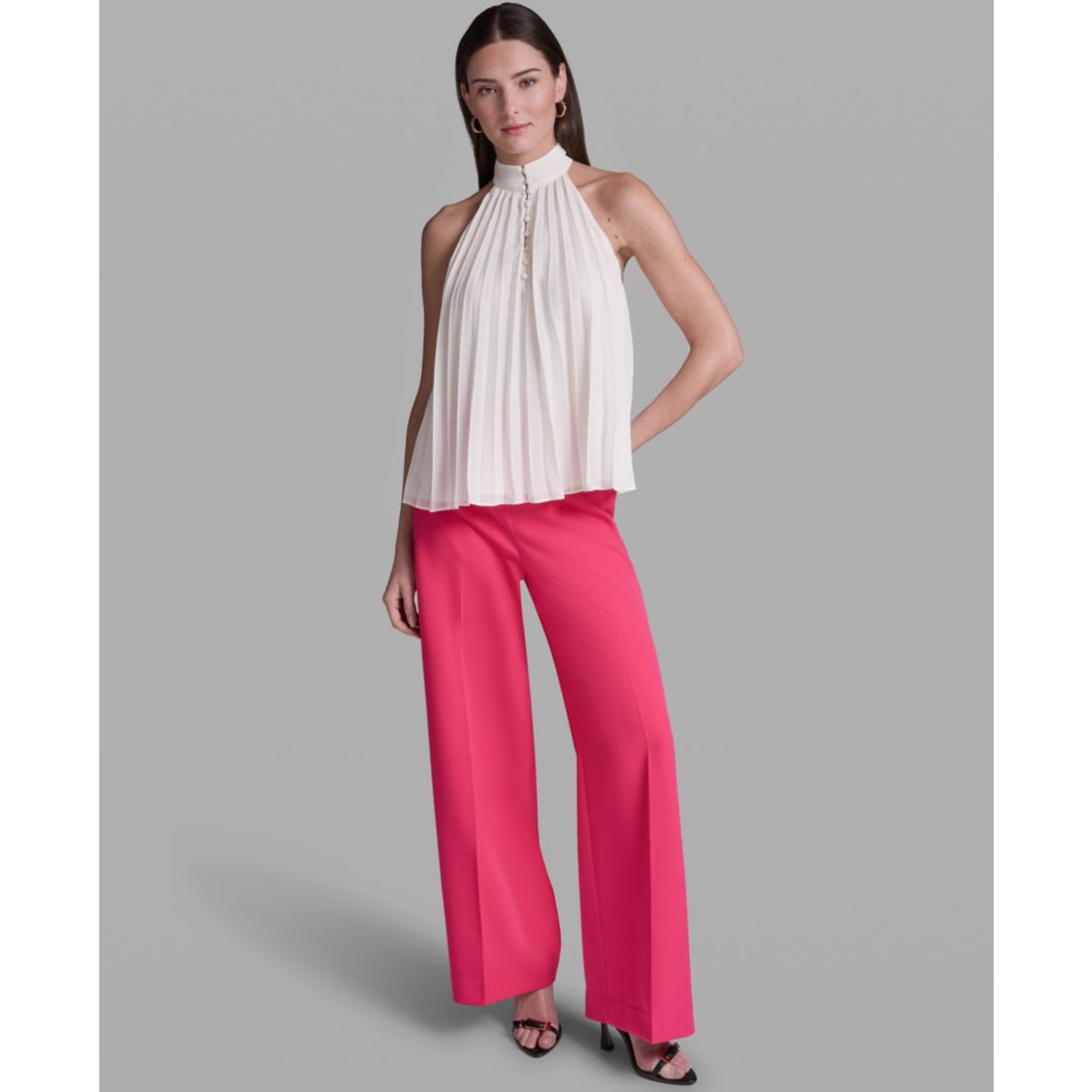 Bcbg Women's Pleated Halter Neck Sleeveless Top