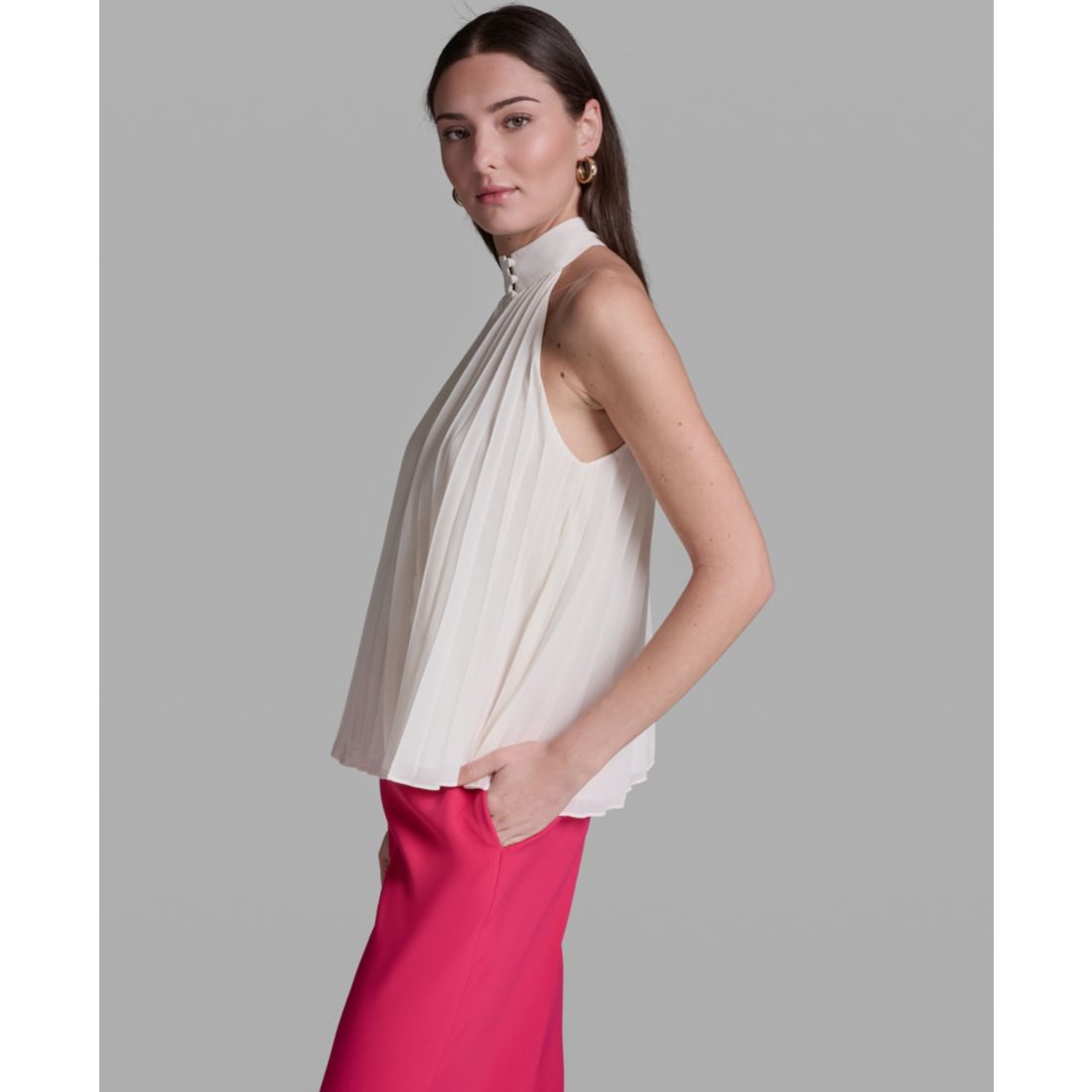 Bcbg Women's Pleated Halter Neck Sleeveless Top
