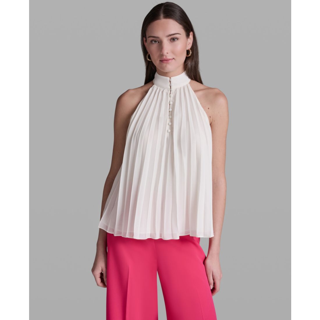 Bcbg Women's Pleated Halter Neck Sleeveless Top