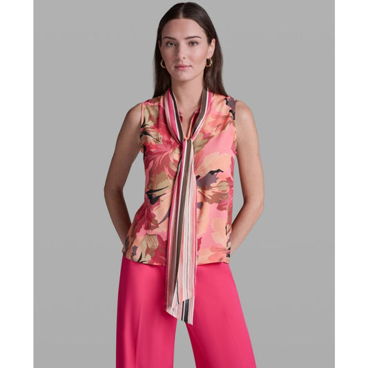 Bcbg Women's Printed Tie-Neck Sleeveless Top
