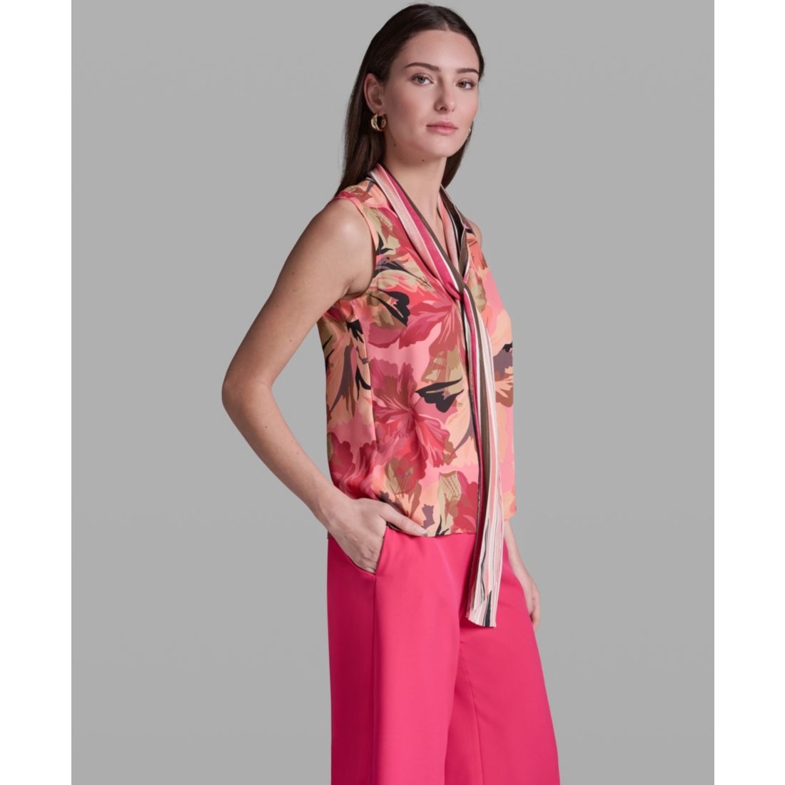 Bcbg Women's Printed Tie-Neck Sleeveless Top
