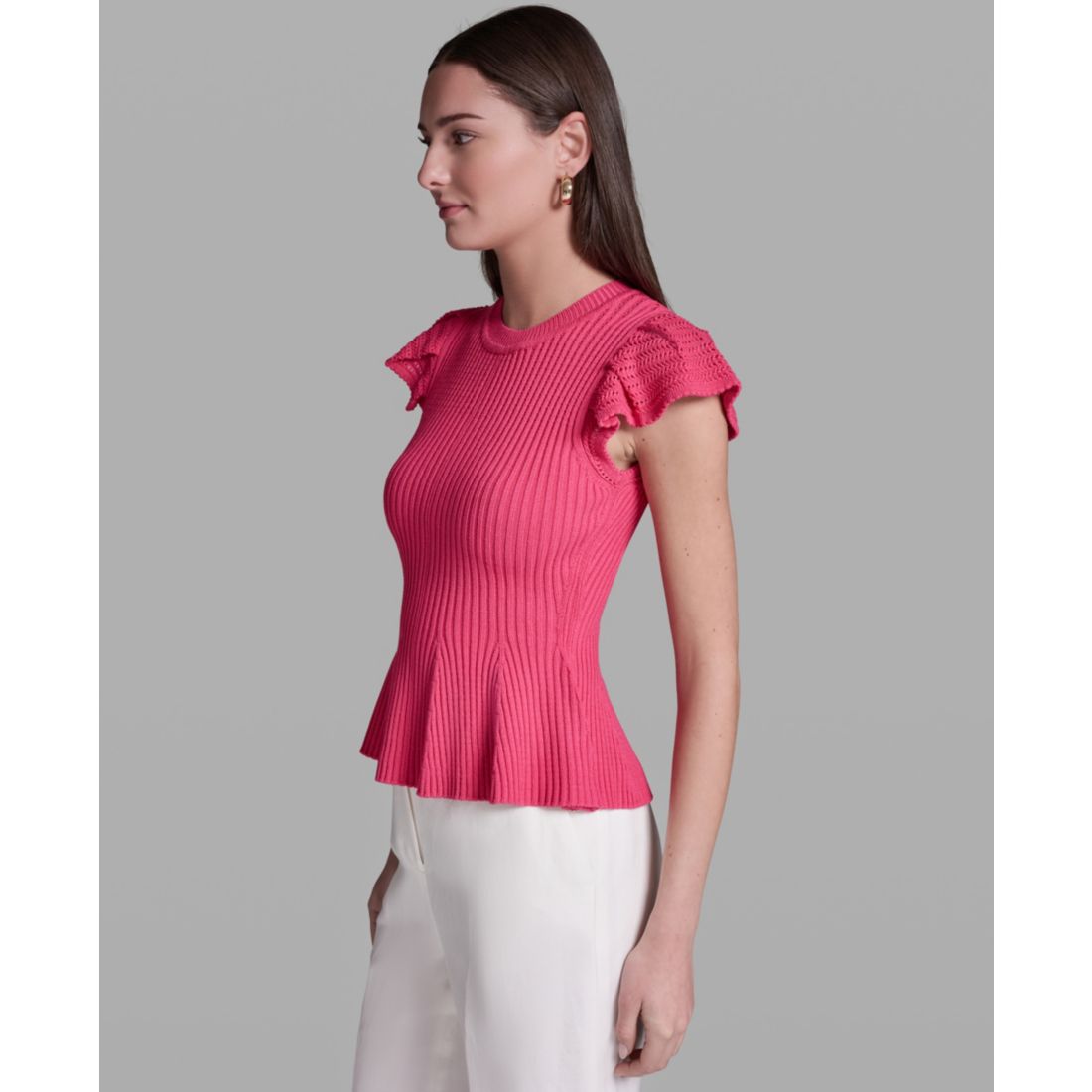 Bcbg Women's Short-Sleeve Crewneck Peplum Top