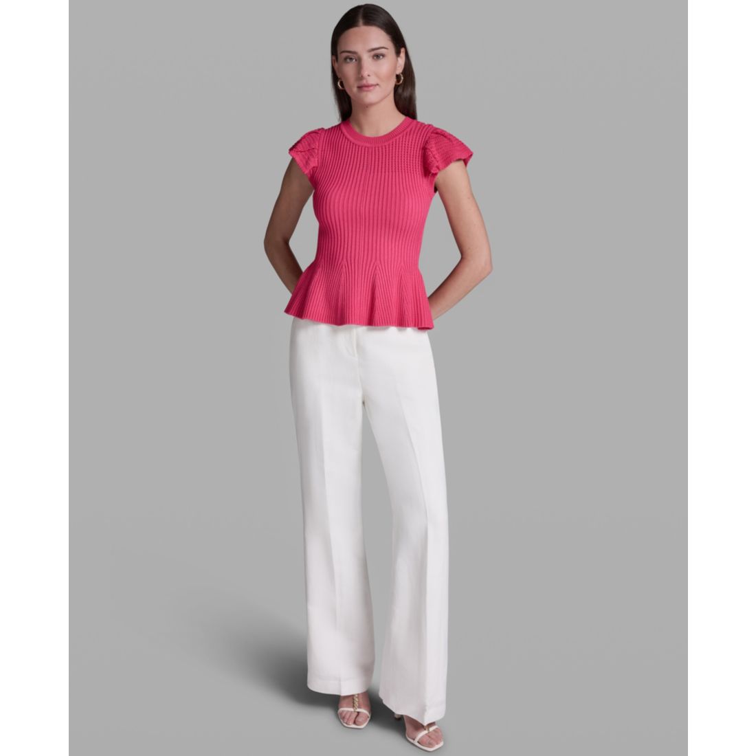 Bcbg Women's Short-Sleeve Crewneck Peplum Top