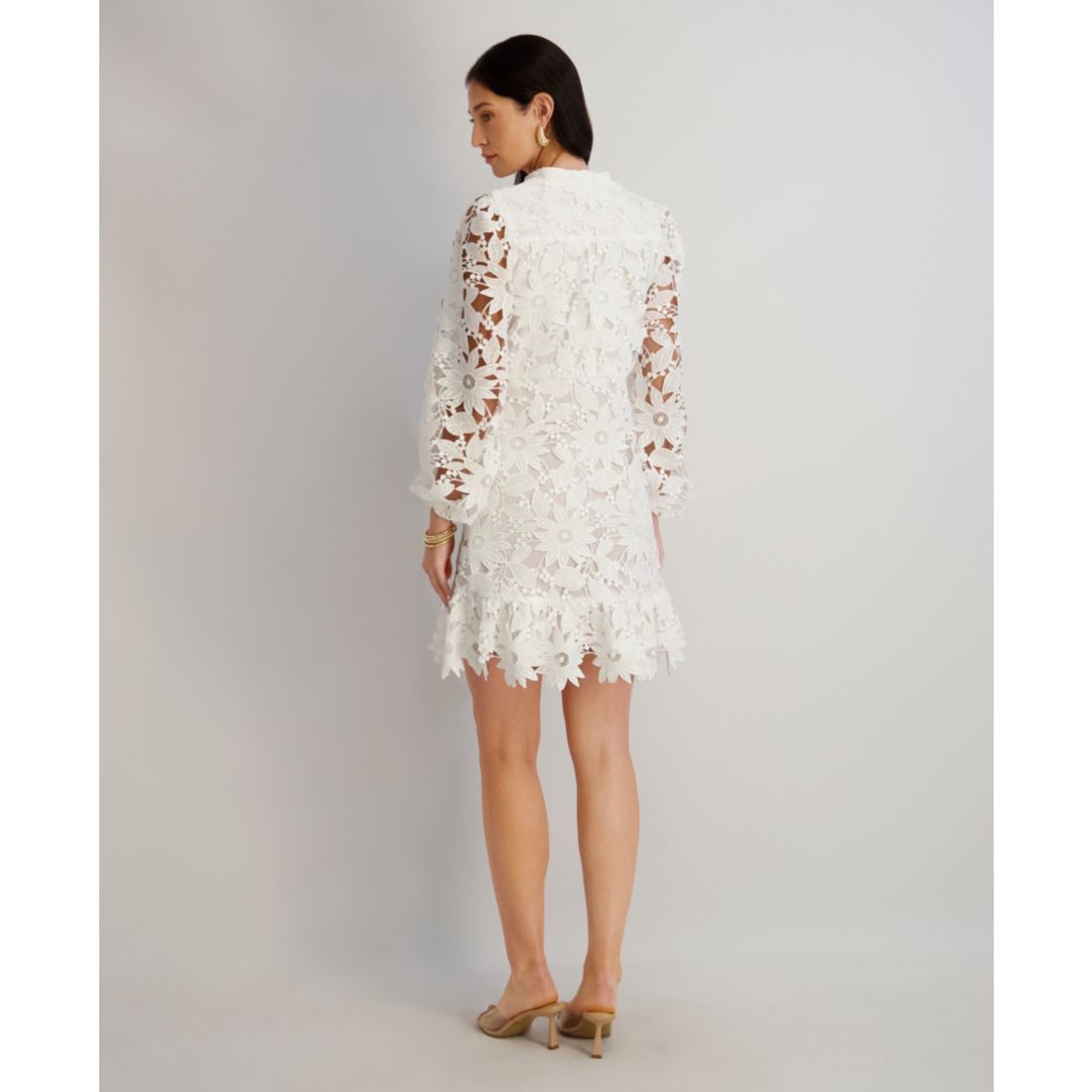 kensie Women's Heavy Floral-Lace Long-Sleeve Mini Dress