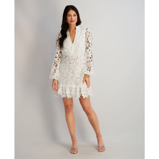 kensie Women's Heavy Floral-Lace Long-Sleeve Mini Dress