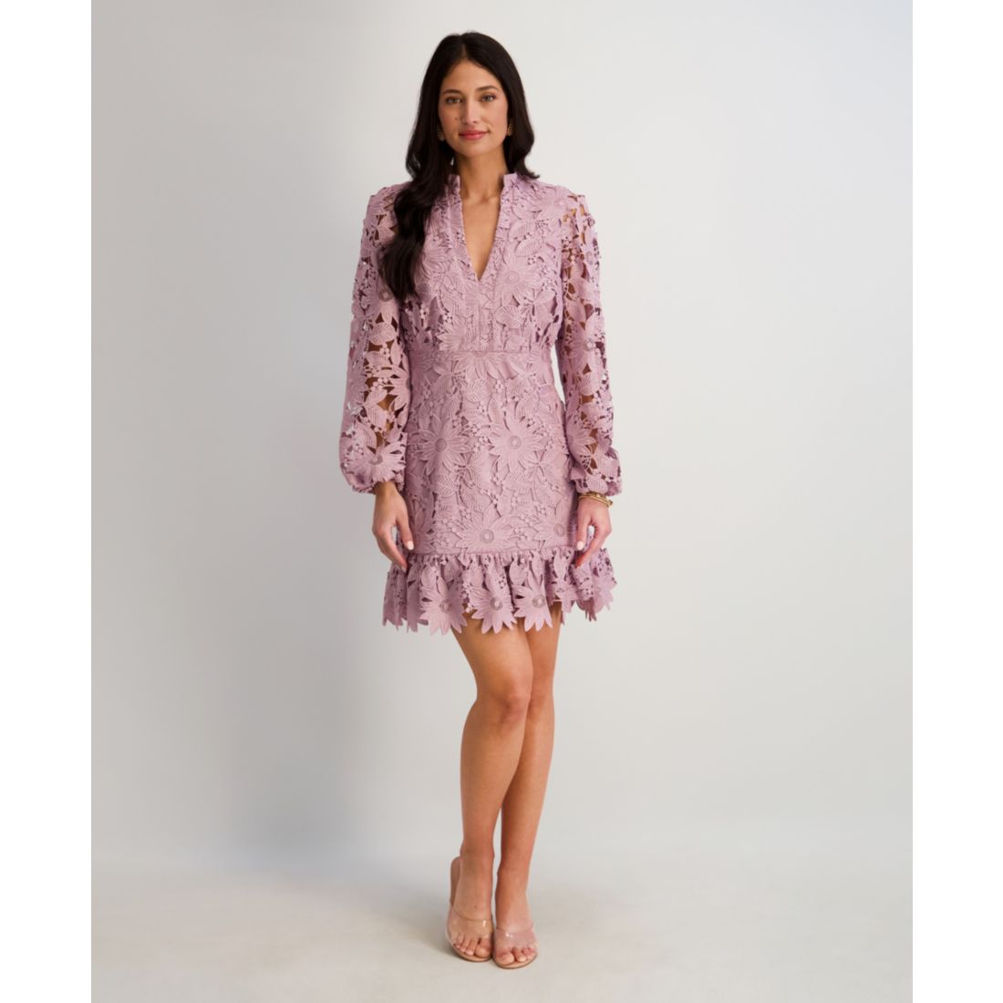 kensie Women's Heavy Floral-Lace Long-Sleeve Mini Dress