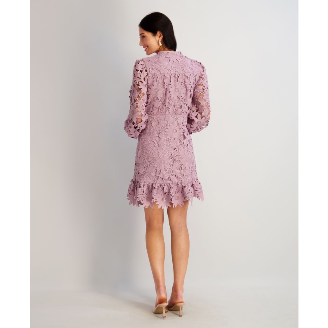 kensie Women's Heavy Floral-Lace Long-Sleeve Mini Dress