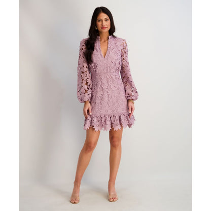 kensie Women's Heavy Floral-Lace Long-Sleeve Mini Dress