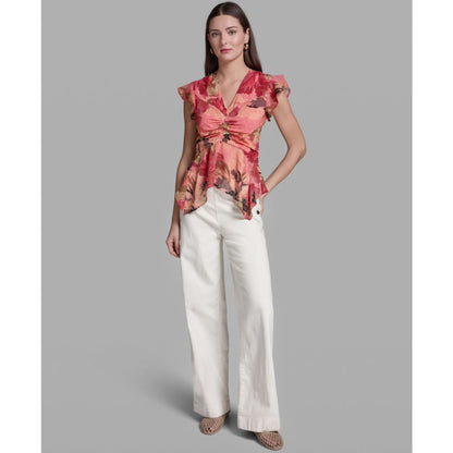 Bcbg Women's Ruched Flutter-Sleeve Printed Top