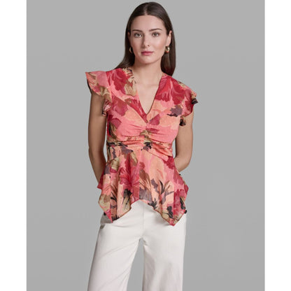 Bcbg Women's Ruched Flutter-Sleeve Printed Top