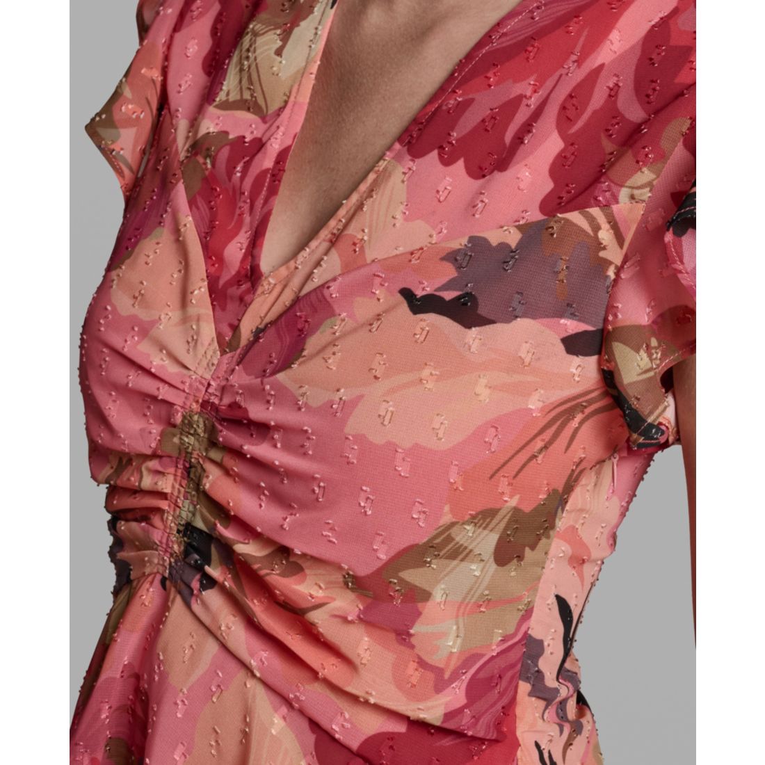 Bcbg Women's Ruched Flutter-Sleeve Printed Top
