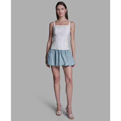 Bcbg Women's Eyelet Detail Sleeveless Square Neck Bubble Hem Mini Dress