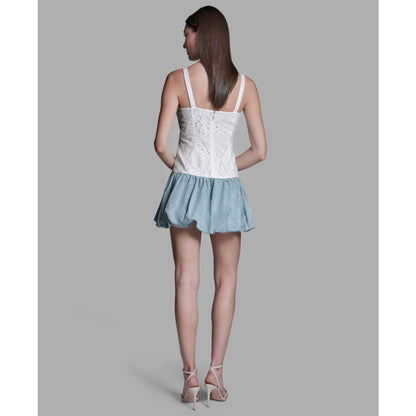 Bcbg Women's Eyelet Detail Sleeveless Square Neck Bubble Hem Mini Dress
