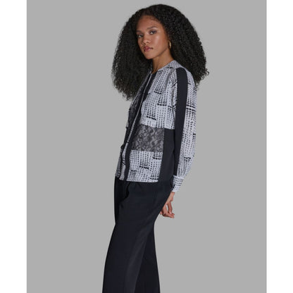 Bcbg Women's Printed Lace Crewneck Long-Sleeve Top