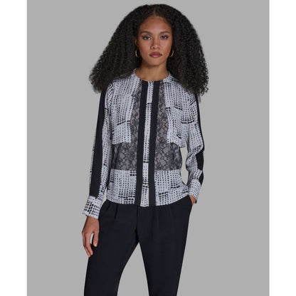 Bcbg Women's Printed Lace Crewneck Long-Sleeve Top