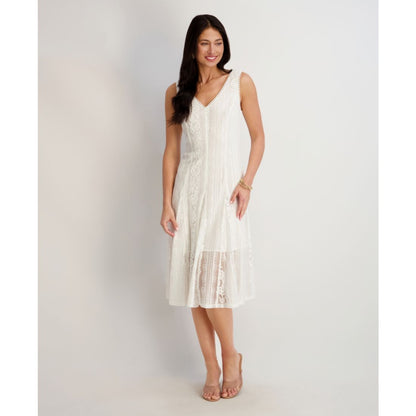 kensie Women's V-Neck Floral Lace Midi Dress