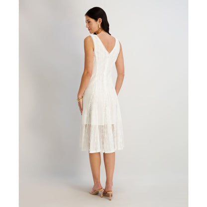 kensie Women's V-Neck Floral Lace Midi Dress
