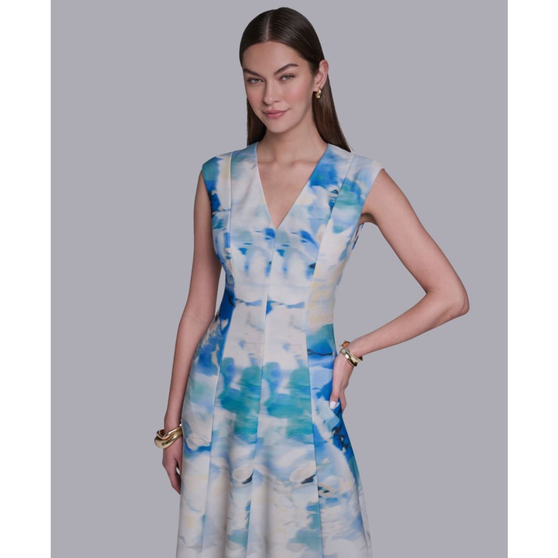 Halston Women's V-Neck Cap-Sleeve Midi Dress