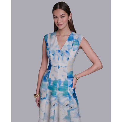Halston Women's V-Neck Cap-Sleeve Midi Dress