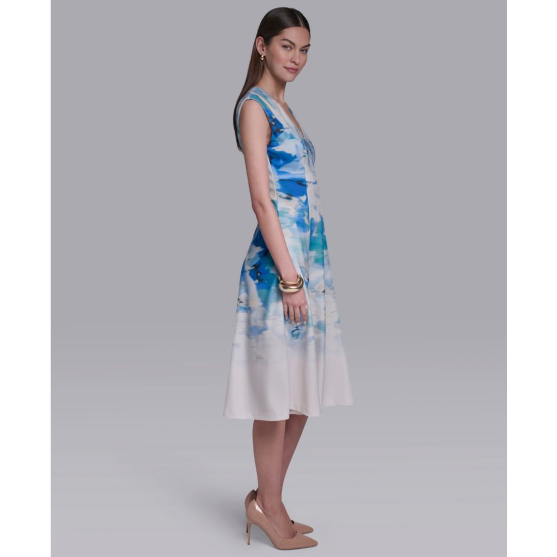 Halston Women's V-Neck Cap-Sleeve Midi Dress