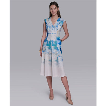 Halston Women's V-Neck Cap-Sleeve Midi Dress