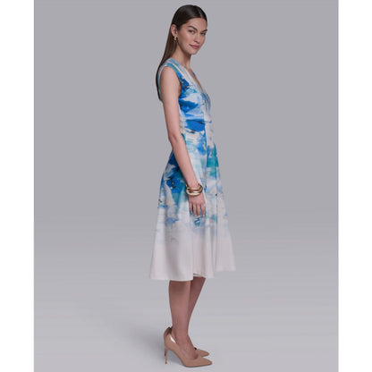 Halston Women's V-Neck Cap-Sleeve Midi Dress