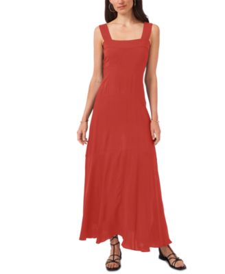 Women's Challis Square-Neck Smocked-Back Sleeveless Maxi Dress