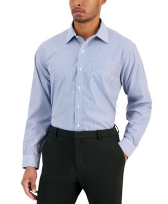 Men's Regular Fit Non-Iron Spread Collar Bengal Stripe Broadcloth Dress Shirt