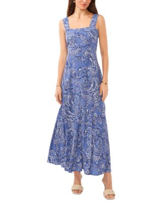 Women's Paisley-Print Square-Neck Smocked-Back Sleeveless Maxi Dress