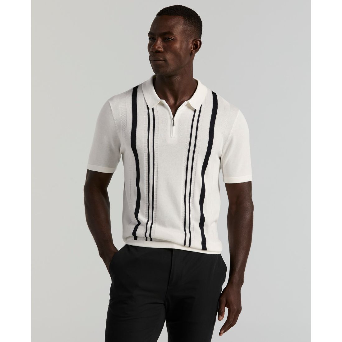 Perry Ellis Men's Stripe Zip Polo Shirt
