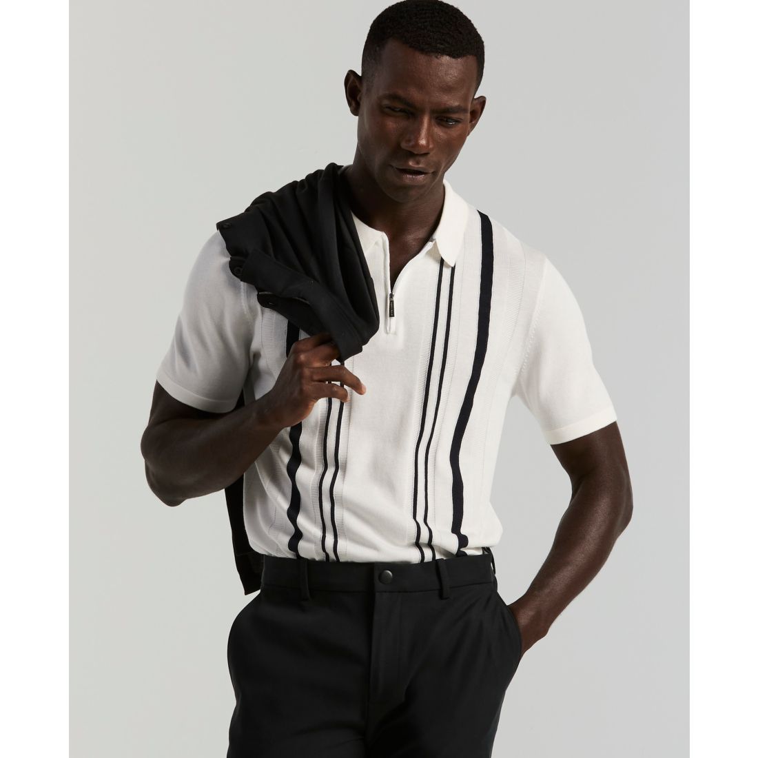 Perry Ellis Men's Stripe Zip Polo Shirt