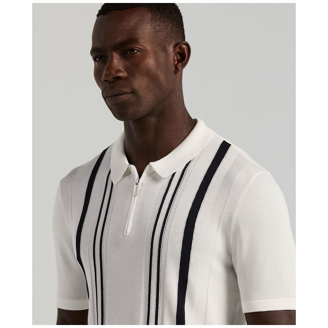 Perry Ellis Men's Stripe Zip Polo Shirt