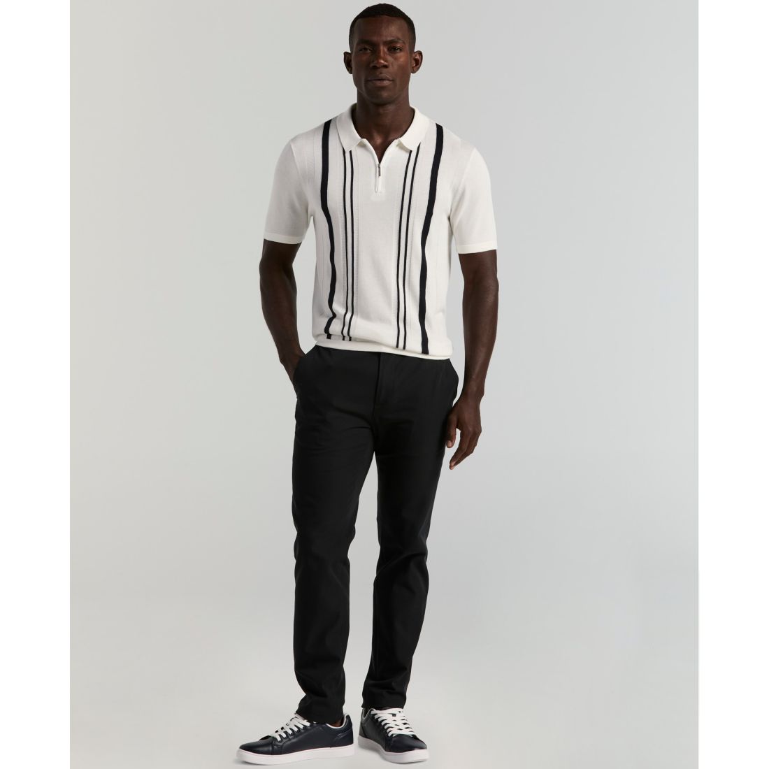 Perry Ellis Men's Stripe Zip Polo Shirt