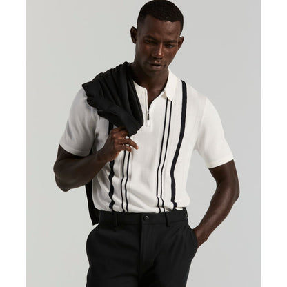 Perry Ellis Men's Stripe Zip Polo Shirt