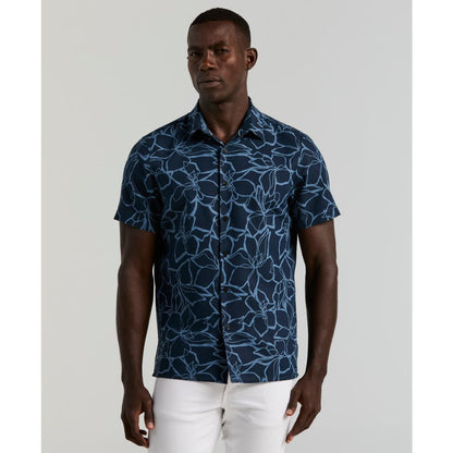 Perry Ellis Men's Floral Print Short Sleeve Linen Blend Shirt