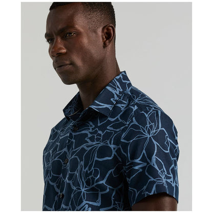 Perry Ellis Men's Floral Print Short Sleeve Linen Blend Shirt
