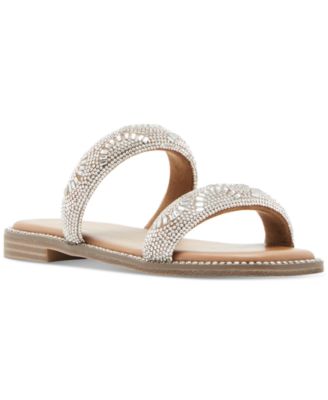 Partly Rhinestone Two-Band Slide Sandals