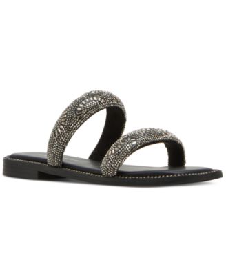 Partly Rhinestone Two-Band Slide Sandals
