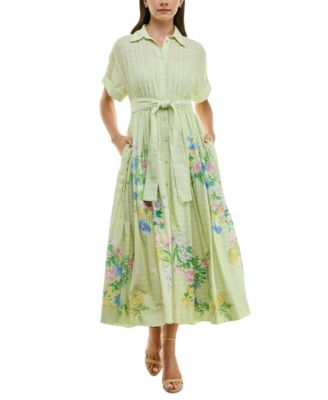 Women's Eyelet-Embroidered Belted Cotton Shirt Dress