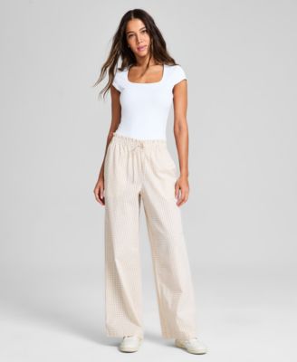 Women's Cotton Tie-Waist Wide-Leg Pants, Exclusively at Macy's