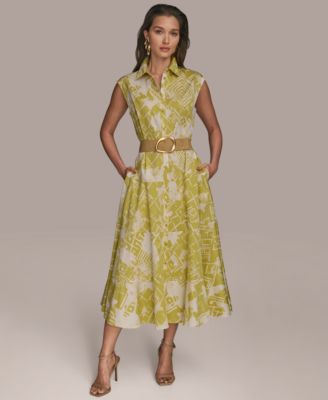 Women's Cap Sleeve Printed Shirt Dress